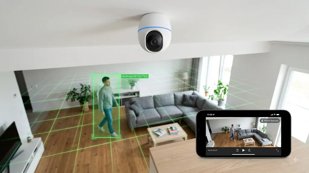 A 360-degree smart indoor security camera